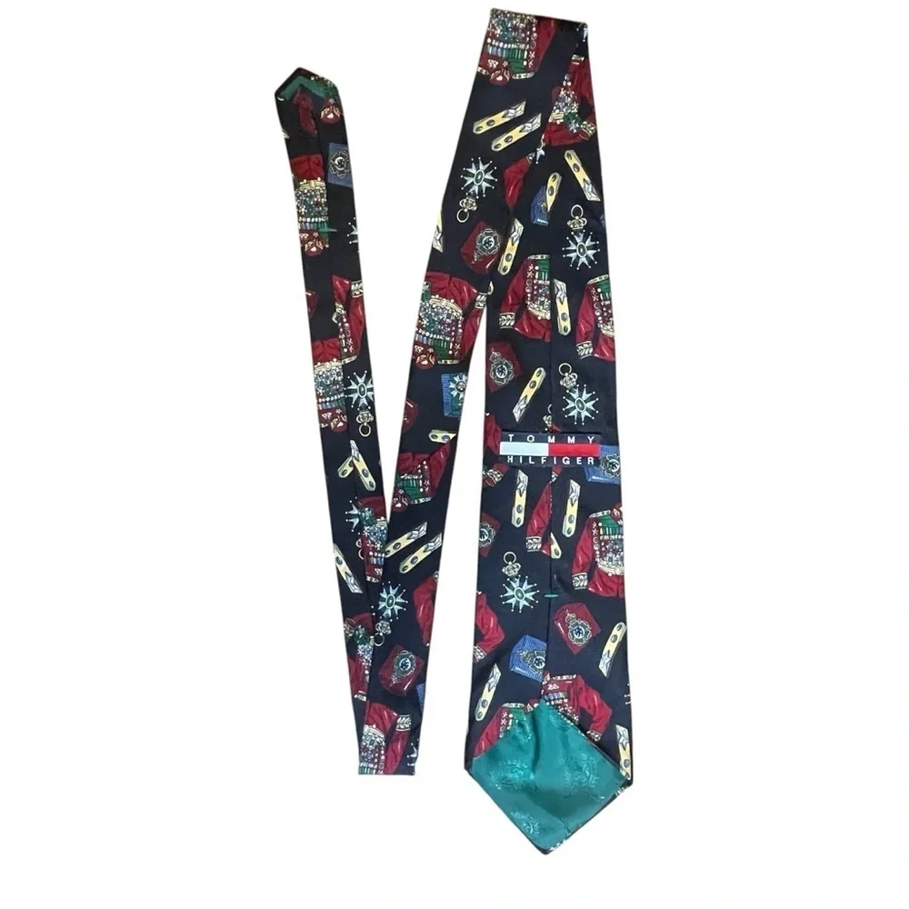 Vintage Tommy Hilfiger‎ Royal Military Attire Medallions Print Silk Tie
